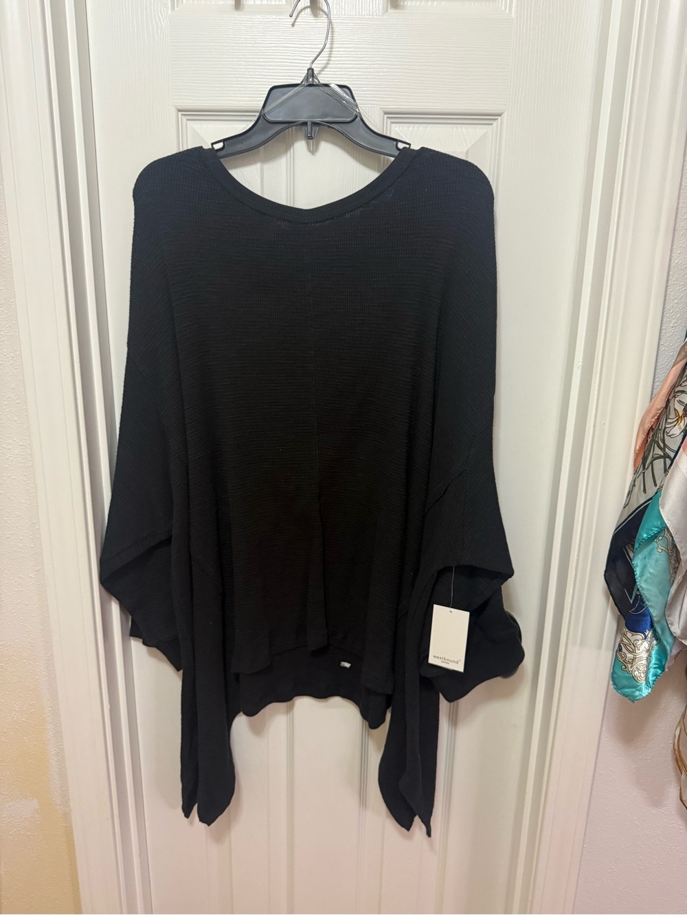 Westbound Black Waffle-Knit Poncho Sweater